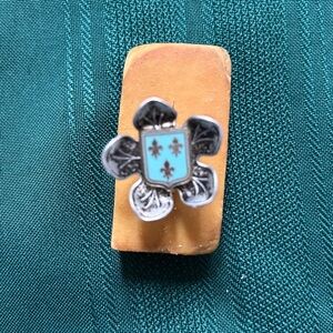 Silver and Blue Shield Single earring Fluer de Lis